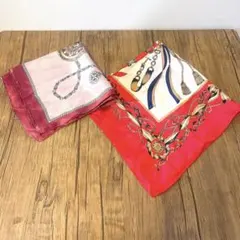 シルク混スカーフ2枚セット 大判80cm赤58cm