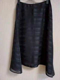 J＆R 黒 ストライプ フレアスカート ひざ下 М