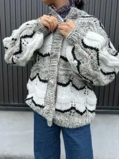 80s EUROヴィンテージ　ハンドニットセーター　ウールカーディガン