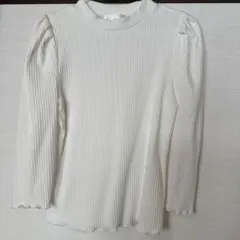 ホワイトリブ長袖トップス　M アーベーセーアンフェイス