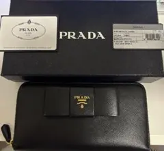 PRADA サフィアーノ リボン 長財布 ブラック 箱・ギャランティカード付