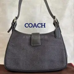 COACH デニムキャンバス×黒レザー ハンドバッグ アクセサリーポーチ♢美品♢