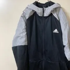 N*I様 11 adidas フード付きナイロンジャケット 黒/グレー　メンズL