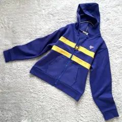 フード付きパーカー トラックジャケット 青ジャージワッペン 黄色ライン