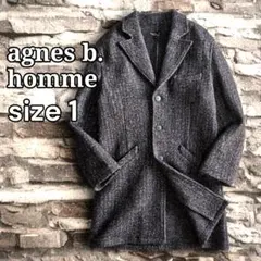 美品 アニエスベー ウール コットン混 ツイード チェスターコート グレー