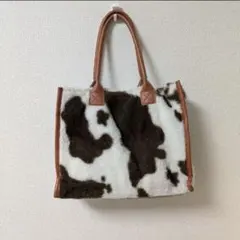 牛柄 フェイクファー トートバッグ ハンドバッグ アニマル柄