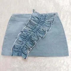 ザラ デニム ラッフル タイトスカート フリル ジーンズ S ミニ