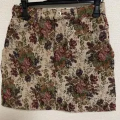 ゴブラン柄タイトスカート ミニスカート 花柄 アプレジュール ベージュ 古着風