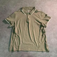 【ヴィンテージ】ライン入り　半袖ポロシャツ　カーキ　古着 used SM30