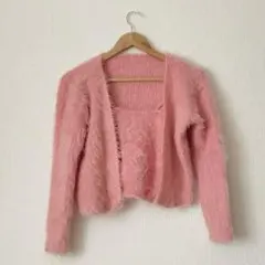 シャギーニット カーディガン ソニョナラ ピンク 韓国 キャミソール SHEIN