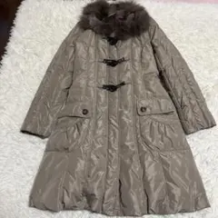 富和 リバーシブル ブルーフォックスファー ベルテッドコート L ビッグカラー Filomo ウール リバーシブル コート フォックス ファー トリミング