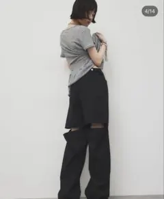 HANNE バックスリットツイルパンツ　ブラックのサムネイル
