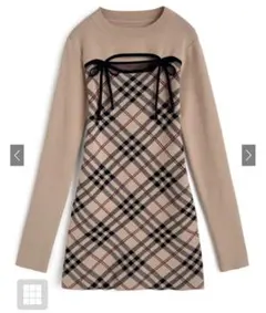 GRL チェック柄フロントオープンリボンニットミニワンピース
