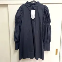 【新品未使用タグ付き】ZARA ブラック パフスリーブ 膝丈シャツワンピース S