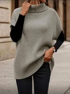 タートルネックセーター　トップス　無地　キャメル　M