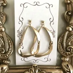 5942　ピアス　ゴールド　ハンドメイド　イヤリング交換無料　フープリング大ぶり