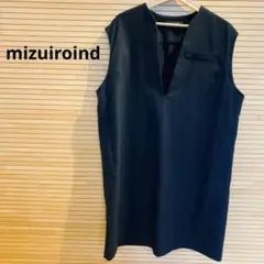 ミズイロインド　ワンピース　ジャンパースカートジレ　Vネック　ゆったりサイズ　黒