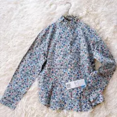 新品 シンプルライフ 長袖シャツブラウス 花柄総柄 綿フリルネック リバティ生地のサムネイル