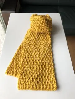 【ハンドメイド】オシャレな模様編みマフラー❤️秋冬大活躍　男女兼用　★イエロー