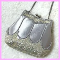 フォーマルバック ミニ パーティ 結婚式 二次会 シルバー ビーズ装飾