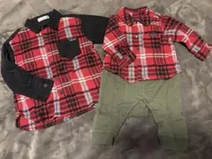 branshes チェック柄長袖シャツ100cmとロンパース70cmのセット