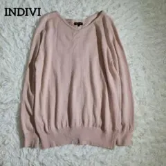 美品☆INDIVI　ラメ カシミヤ ウール 洗える ニット Vネック M ピンク
