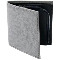 【新品】 高級 メンズ 二つ折り財布 小さい ミニマリスト 本革 グレー