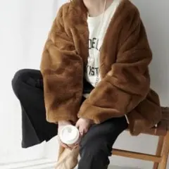 o*u様 Discoat ファージャケット FREE SIZE ブラウン