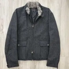 【美品】CKカルバンクライン ブルゾン グレー XL ラビットファー 中綿入り