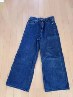 GU ワイドレッグデニムパンツ ダークブルー