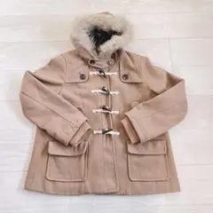 ブラウン ファー付き ダッフルコート トグルボタン 冬 防寒 Lサイズ