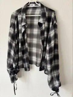 Lutique ブラック・ホワイトチェック 長袖シャツ L