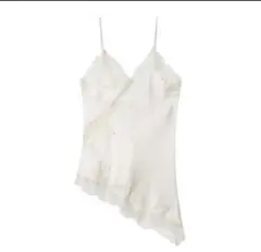 ZARA似　レース付き　サテンホワイトキャミソール　バックオープン　M