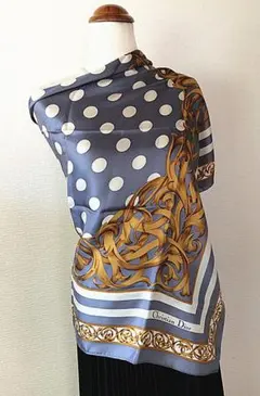 クリスチャンディオール★水玉柄シルクスカーフ●サイズ89×90㎝グレー系