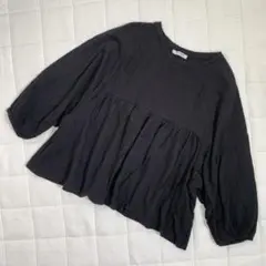 ZARA ザラ Tシャツ カットソー トップス 黒 ブラック 長袖 クルーネック