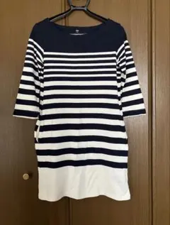 UNIQLO ボーダー 五分袖 カットソー ネイビー Lのサムネイル