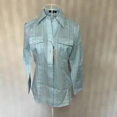 COMME CA DU MODE 水色ストライプ長袖シャツ サイズ9