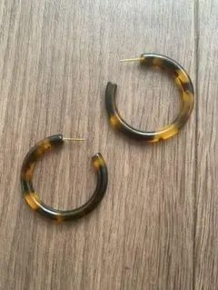 フープピアス ゴールド 鼈甲 琥珀 ピアス 昭和 레트로 アクセサリー