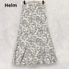 Helm ヘルム 花柄 フレアロングスカート M グレーベージュ シフォン風