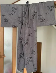 最終値下げ 男性着物 舞踊 茶道 華道 濃厚グレー 笹柄 縦ストライプ 試着のみ