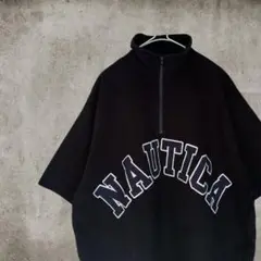 NAUTICA ハーフジップ スウェット 半袖 刺繍ロゴ 古着