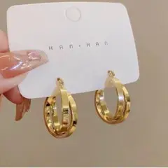 ピアス ダブルリング ゴールド レディース フープ シンプル 華やか 可愛い