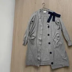 美品★LANVIN en Bleu ランバンオブルー ロングカーディガン グレー
