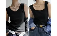 吸汗速乾　タンクトップ　ブラック　2way M ノースリーブのサムネイル