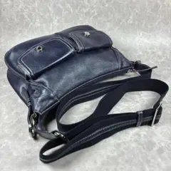 HAMANO 濱野皮革工藝 ショルダーバッグ 2way ハンドル付き ネイビー