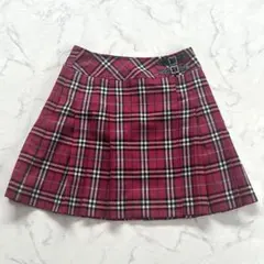 バーバリーブルーレーベル スカート プリーツ ノバチェック 牛革 赤 38