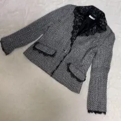 buiJAHHE ツイードフリルジャケット　テーラードジャケット　M【a231】