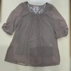 ピンクグレー シフォン バルーンスリーブブラウス