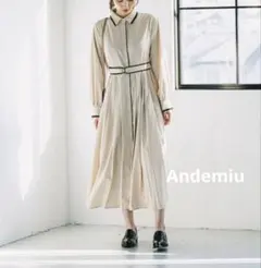 【美品】Andemiu アンデミュウ シャツワンピース プリーツ ベージュ 春