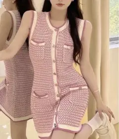 Jasmineツイード風ミニニットワンピース